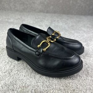 Torrid Faux Patent Leather Black Chunky Loafer Gold Buckles Size 8 WW